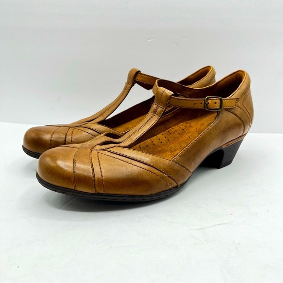 Rockport Women’s Size 8.5 Brynn Tan Leather T-Strap Heels Work Casual Date Comfy - Picture 1 of 8